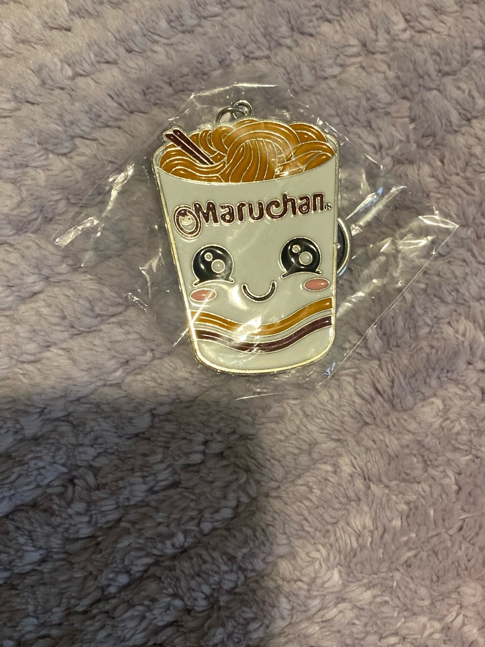 Maruchan ramen cup keychain with cute face design